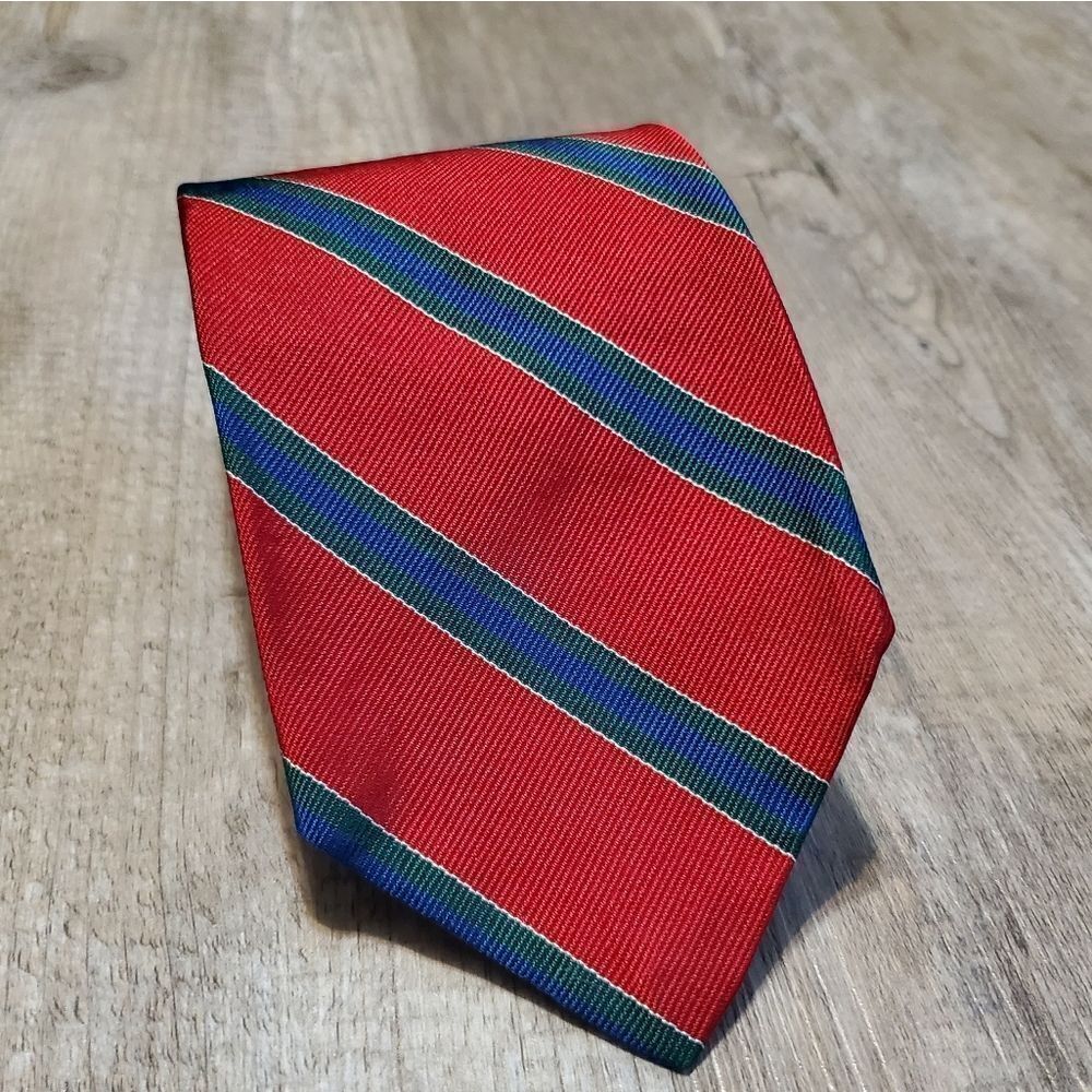 Brooks Brothers Mens Tie Red Green Blue Regimental 100% Silk Made in USA VTG